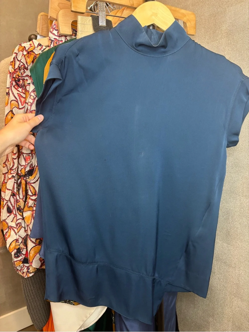 By Malene Birger Teal Satin Funnel-Neck Sleeveless Top